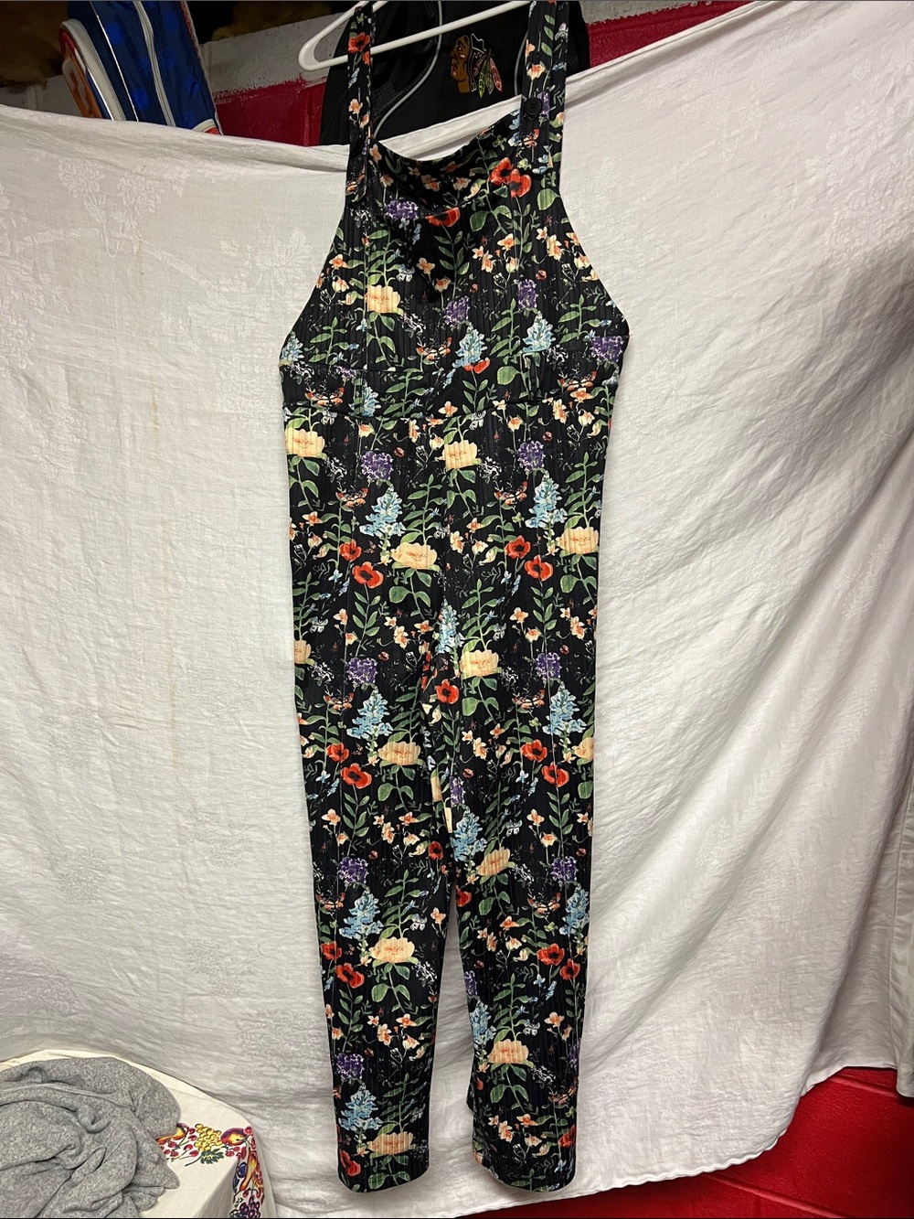 Source Unknown Black Floral Bibs  with Multicolor Blooms